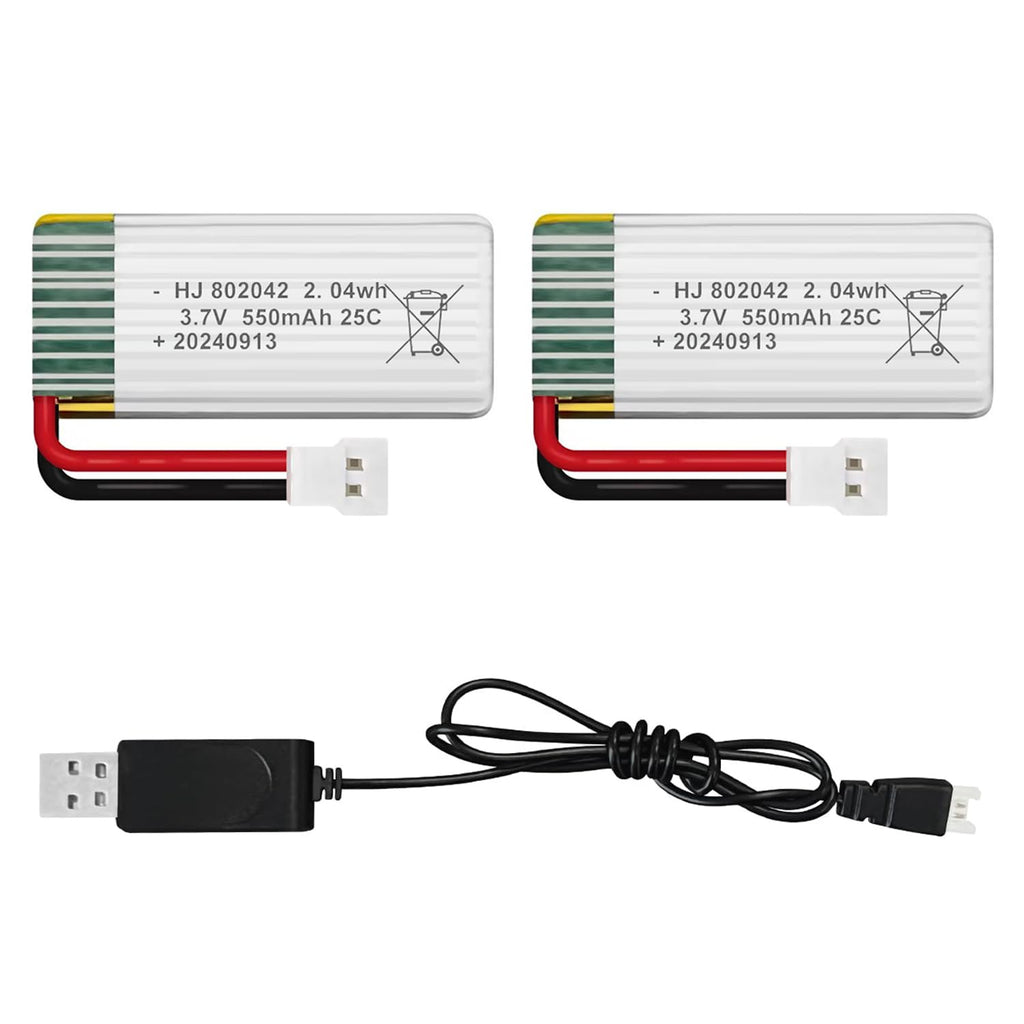 HAWK'S WORK 2 Pcs 3.7V 550mAh Lipo Battery with MX2.0 Connector for RC Models