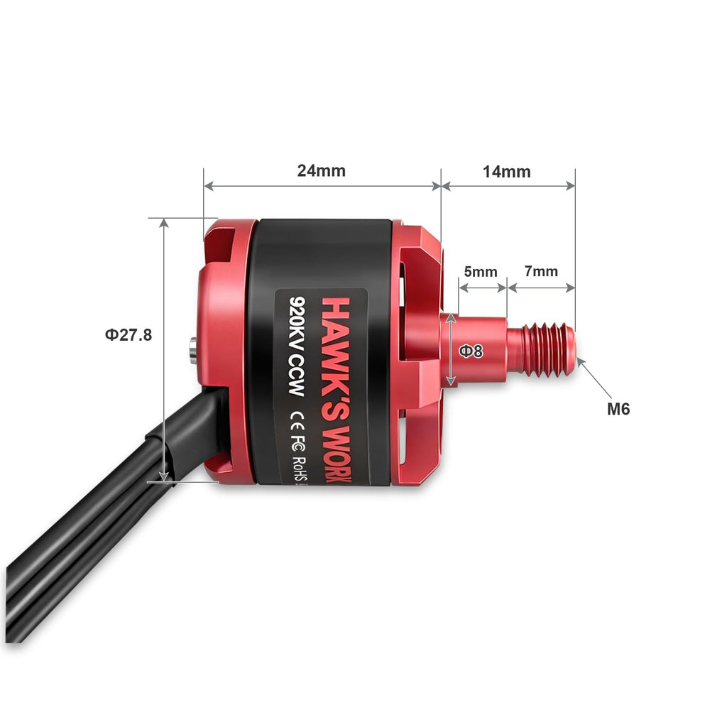 HAWK'S WORK 2212 920KV Brushless Motor for RC Plane and Multirotor Drones – Pre-Soldered, Balanced