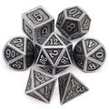 Haxtec Antique Silver Metal D&D Dice Set – Solid Zinc Alloy, 105g, with Leather Dice Bag