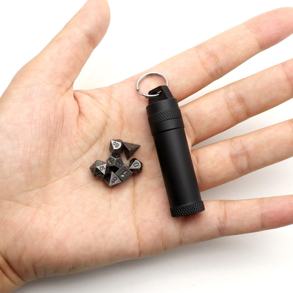 Haxtec Compact 6mm Metal Dice Set for D&D – Keychain Travel Case Included – Ideal Gift for Gamers