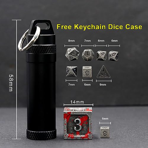Haxtec Compact 6mm Metal Dice Set for D&D – Keychain Travel Case Included – Ideal Gift for Gamers