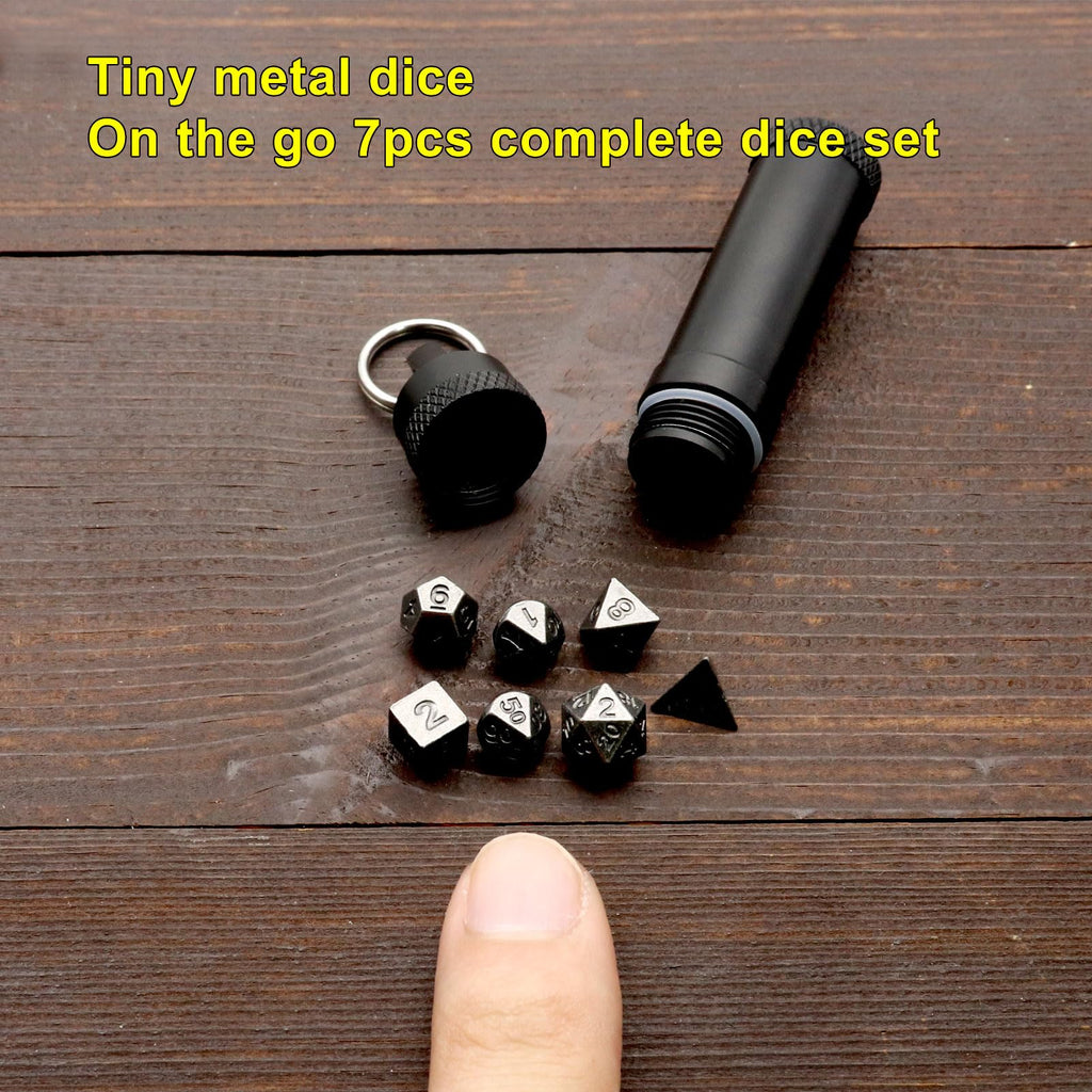 Haxtec Compact 6mm Metal Dice Set for D&D – Keychain Travel Case Included – Ideal Gift for Gamers