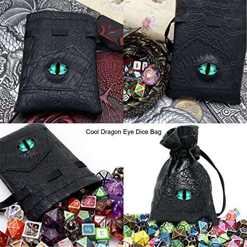 Haxtec Dragon Dice Bag – PU Leather DND Pouch with 3D Glass Dragon Eye for Dice Storage & Gifts