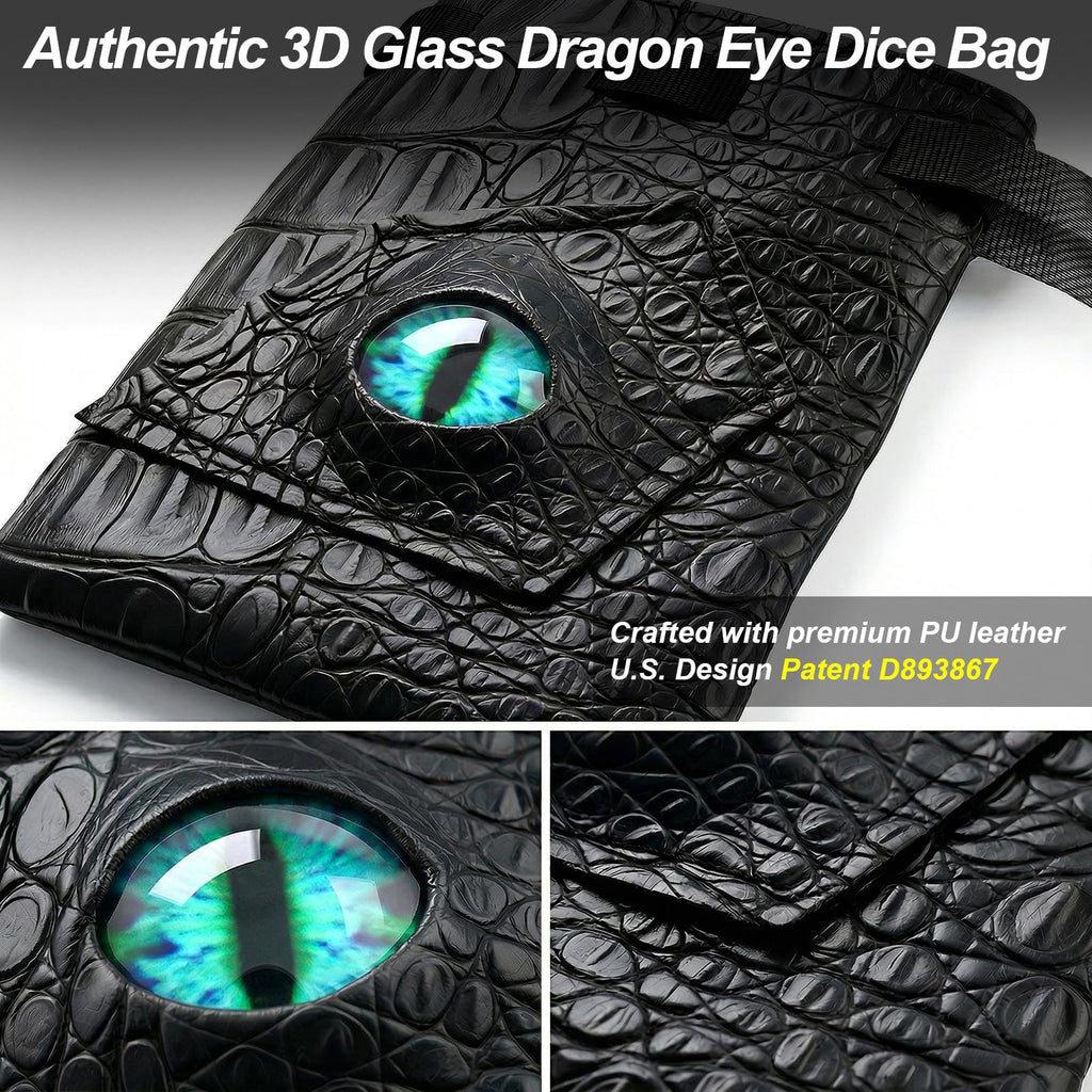 Haxtec Dragon Dice Bag – PU Leather DND Pouch with 3D Glass Dragon Eye for Dice Storage & Gifts