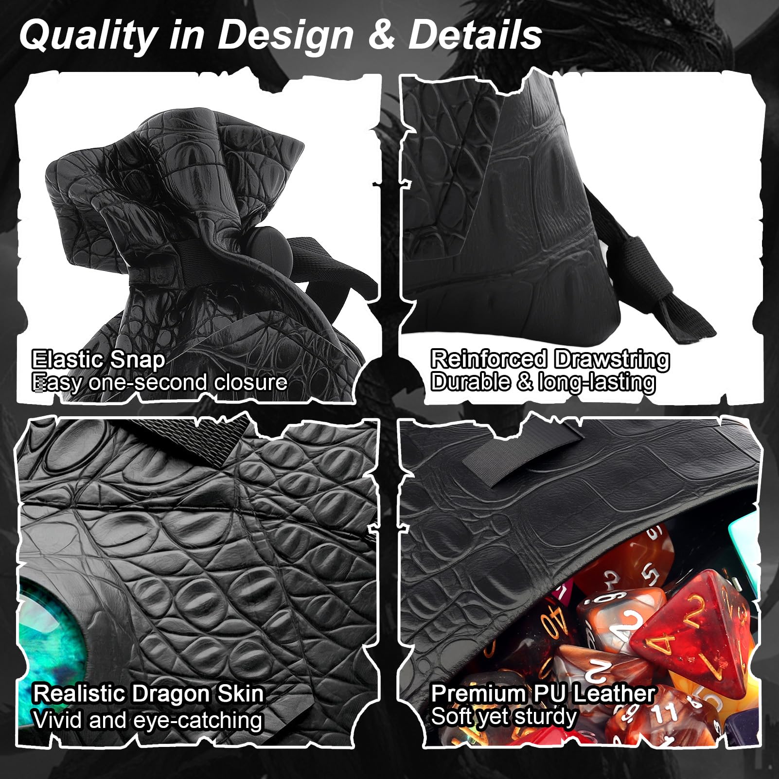 Haxtec Dragon Dice Bag – PU Leather DND Pouch with 3D Glass Dragon Eye for Dice Storage & Gifts