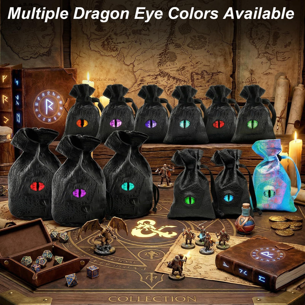 Haxtec Dragon Dice Bag – PU Leather DND Pouch with 3D Glass Dragon Eye for Dice Storage & Gifts