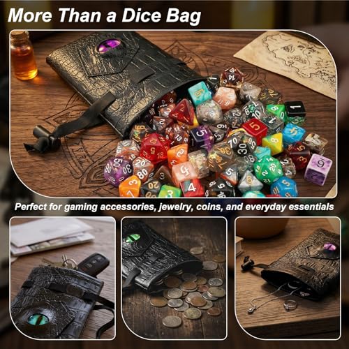 Haxtec Dragon Dice Bag – PU Leather Pouch with 3D Glass Dragon Eye (Patent D893867)