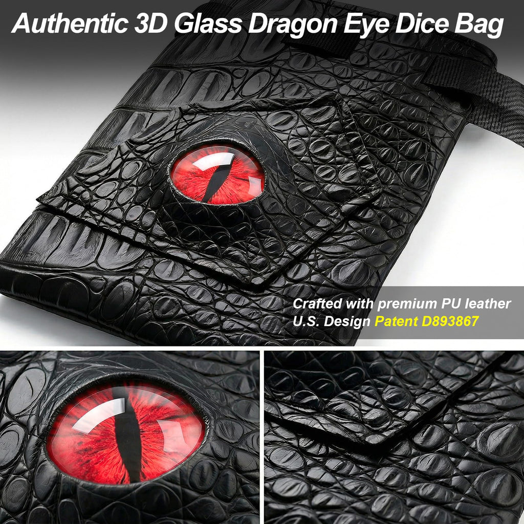 Haxtec Dragon Dice Bag – PU Leather Pouch with 3D Glass Dragon Eye (Patent D893867)