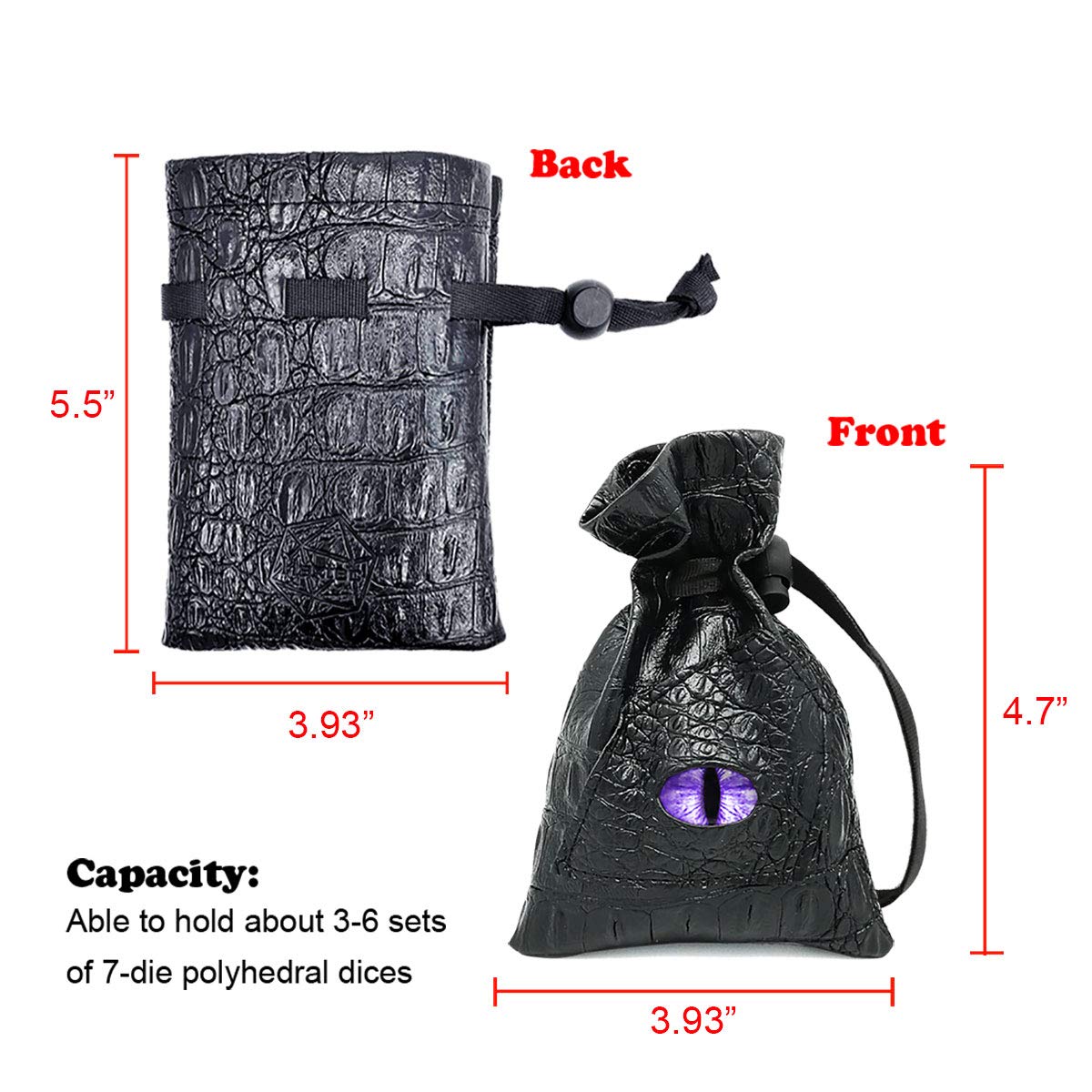 Haxtec Dragon Dice Bag with 3D Glass Dragon Eye – PU Leather Dice Pouch for D&D, Patented Design