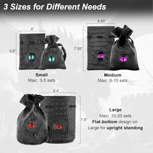 Haxtec Dragon Dice Bag with 3D Glass Dragon Eye – PU Leather Drawstring Pouch for D&D Dice Storage