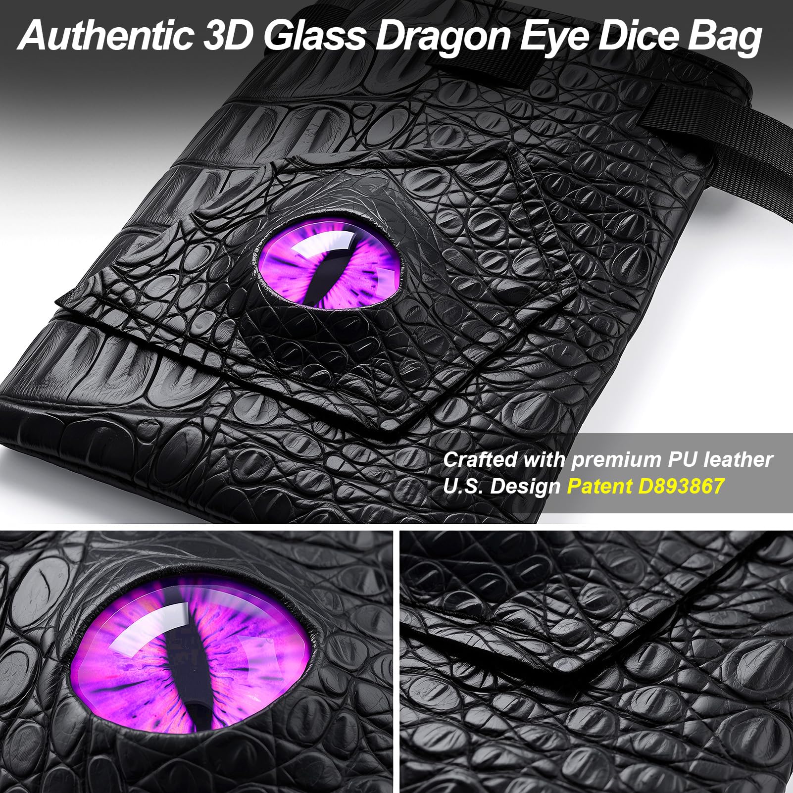 Haxtec Dragon Dice Bag with 3D Glass Dragon Eye – PU Leather Drawstring Pouch for D&D Dice Storage