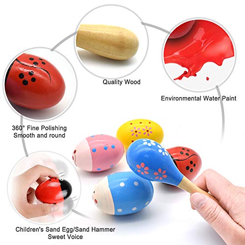 Hayder Wooden Easter Egg Shakers (4-Pack) with Shaker Sand Hammer Kit – Hand-Painted Maracas for Toddlers, Kids Percussion Instruments, Easter Basket Stuffers