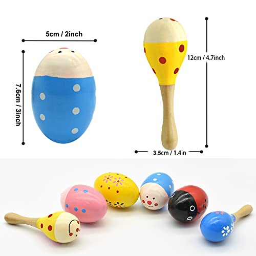Hayder Wooden Easter Egg Shakers (4-Pack) with Shaker Sand Hammer Kit – Hand-Painted Maracas for Toddlers, Kids Percussion Instruments, Easter Basket Stuffers