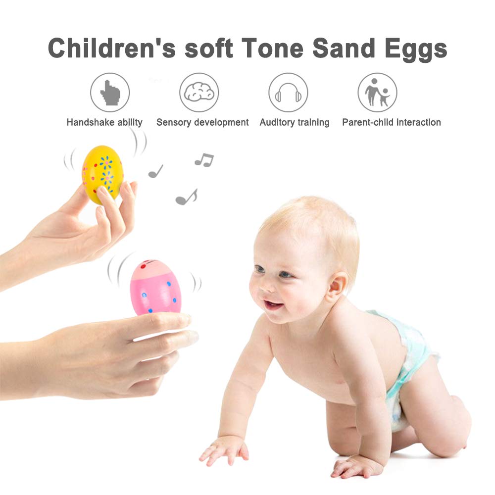 Hayder Wooden Easter Egg Shakers (4-Pack) with Shaker Sand Hammer Kit – Hand-Painted Maracas for Toddlers, Kids Percussion Instruments, Easter Basket Stuffers