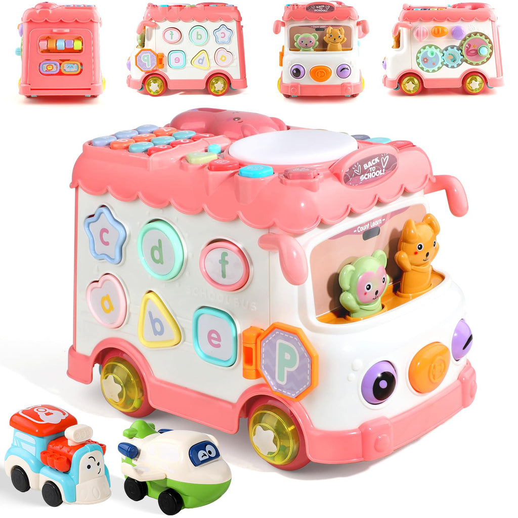 HAYXUN 10-in-1 Musical Learning Bus – Montessori Toy for 1 Year Old Girls & Boys