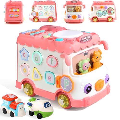 HAYXUN 10-in-1 Musical Learning Bus – Montessori Toy for 1 Year Old Girls & Boys