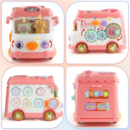 HAYXUN 10-in-1 Musical Learning Bus – Montessori Toy for 1 Year Old Girls & Boys