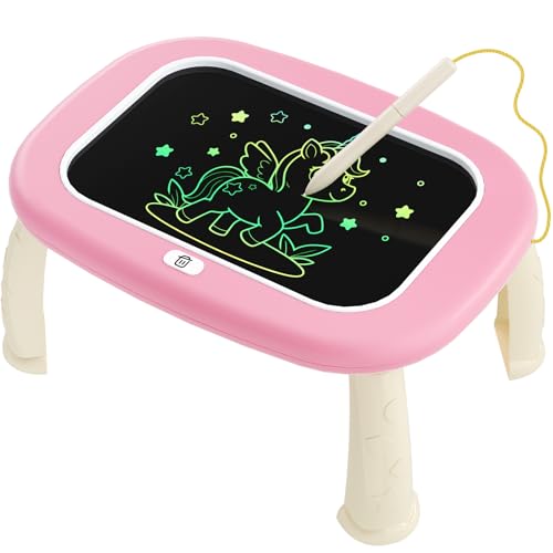 HCFJEH LCD Writing Tablet for Kids 1-5 – Pink Toddler Drawing Pad with Detachable Stand, One-Click Erase & Lock, Eye-Protection Screen, Mess-Free Doodle Board Toy for 2-3 Year Old Boys and Girls
