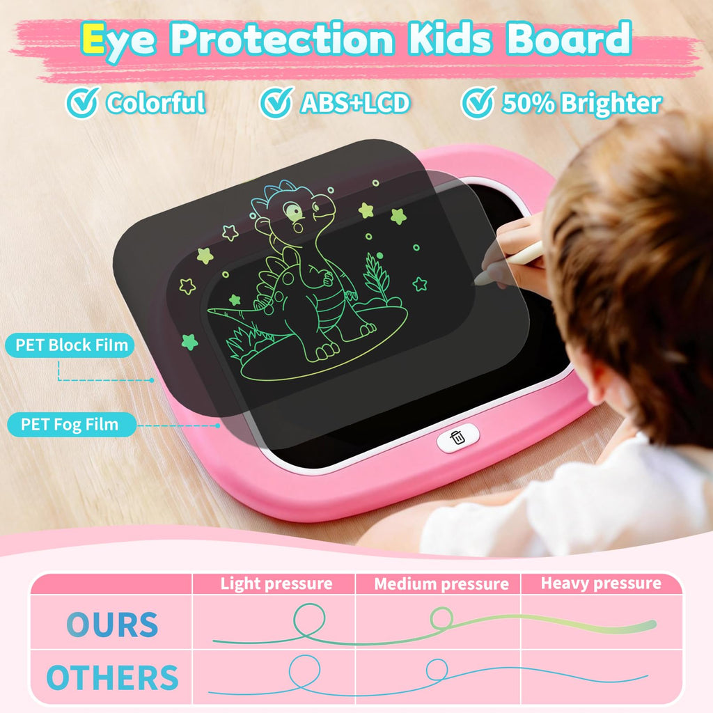 HCFJEH LCD Writing Tablet for Kids 1-5 – Pink Toddler Drawing Pad with Detachable Stand, One-Click Erase & Lock, Eye-Protection Screen, Mess-Free Doodle Board Toy for 2-3 Year Old Boys and Girls