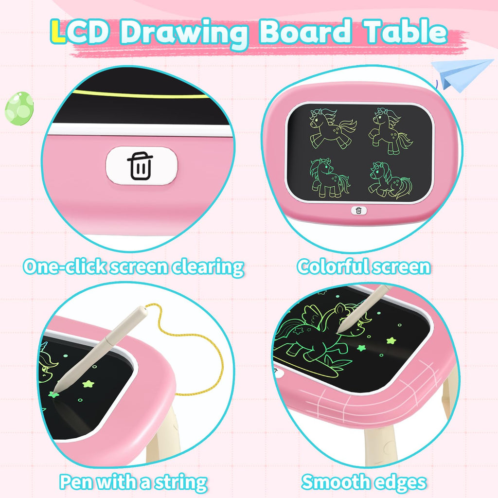HCFJEH LCD Writing Tablet for Kids 1-5 – Pink Toddler Drawing Pad with Detachable Stand, One-Click Erase & Lock, Eye-Protection Screen, Mess-Free Doodle Board Toy for 2-3 Year Old Boys and Girls