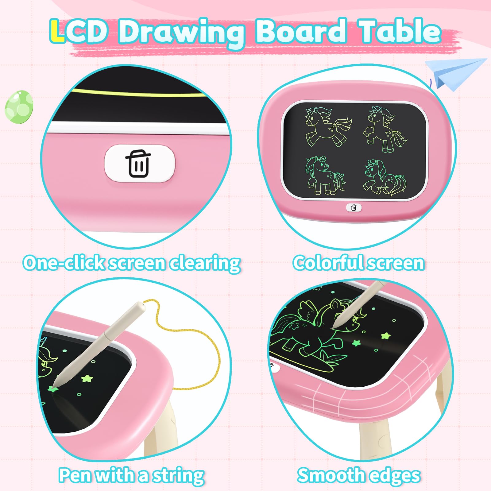 HCFJEH LCD Writing Tablet for Kids 1-5 – Pink Toddler Drawing Pad with Detachable Stand, One-Click Erase & Lock, Eye-Protection Screen, Mess-Free Doodle Board Toy for 2-3 Year Old Boys and Girls