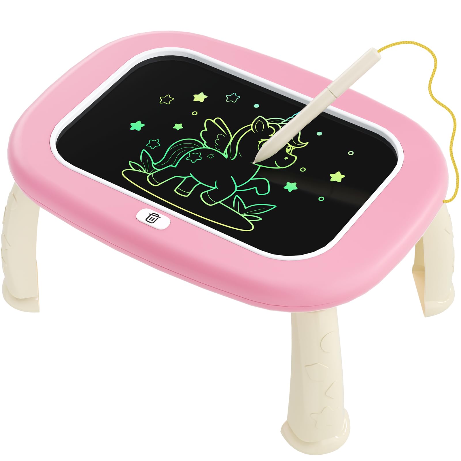 HCFJEH LCD Writing Tablet for Kids 1-5 – Pink Toddler Drawing Pad with Detachable Stand, One-Click Erase & Lock, Eye-Protection Screen, Mess-Free Doodle Board Toy for 2-3 Year Old Boys and Girls