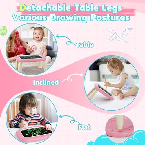 HCFJEH LCD Writing Tablet for Kids 1-5 – Pink Toddler Drawing Pad with Detachable Stand, One-Click Erase & Lock, Eye-Protection Screen, Mess-Free Doodle Board Toy for 2-3 Year Old Boys and Girls
