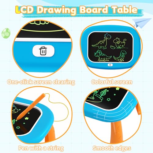 HCFJEH LCD Writing Tablet for Kids Ages 1-5 - Blue Toddler Drawing Pad with Detachable Stand & Pressure-Sensitive Screen