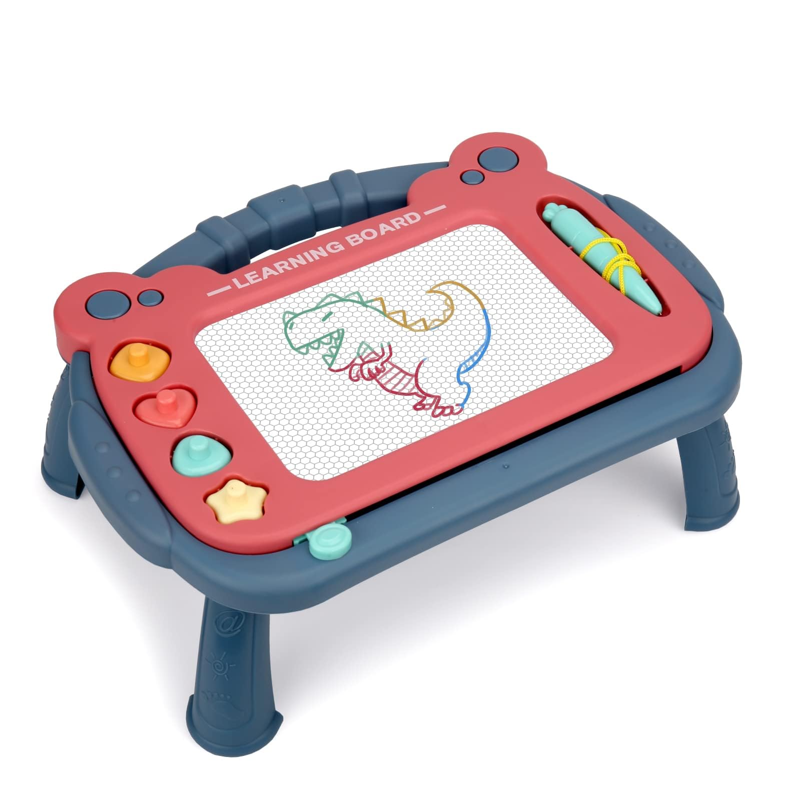 HCFJEH Magnetic Drawing Board for Toddlers 3-5, Blue – Color Erasable Doodle Pad with Detachable Legs and 4 Stamps
