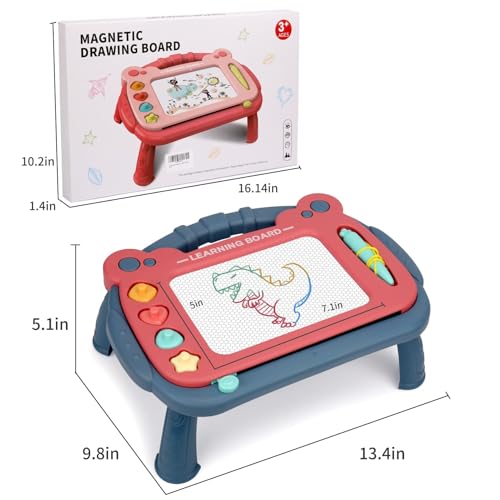 HCFJEH Magnetic Drawing Board for Toddlers 3-5, Blue – Color Erasable Doodle Pad with Detachable Legs and 4 Stamps