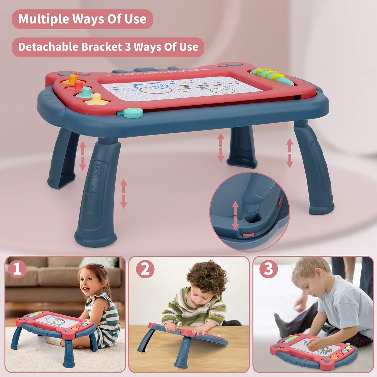 HCFJEH Magnetic Drawing Board for Toddlers 3-5, Blue – Color Erasable Doodle Pad with Detachable Legs and 4 Stamps