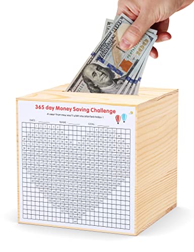 HCHANGEN Natural Wood Piggy Bank – 4.72-Inch Savings Box for Adults & Kids, Cannot Be Opened Without Destroying