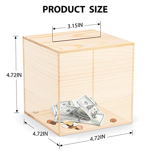 HCHANGEN Natural Wood Piggy Bank – 4.72-Inch Savings Box for Adults & Kids, Cannot Be Opened Without Destroying