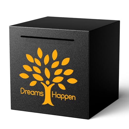 HCHANGEN Stainless Steel Piggy Bank - Must Break to Open - 4.72" Black - Dreams Happen