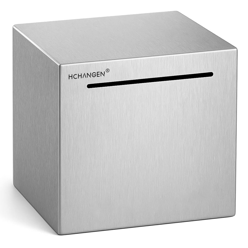HCHANGEN Stainless Steel Piggy Bank – Break to Open, Silver 4.72" Saving Box for Cash