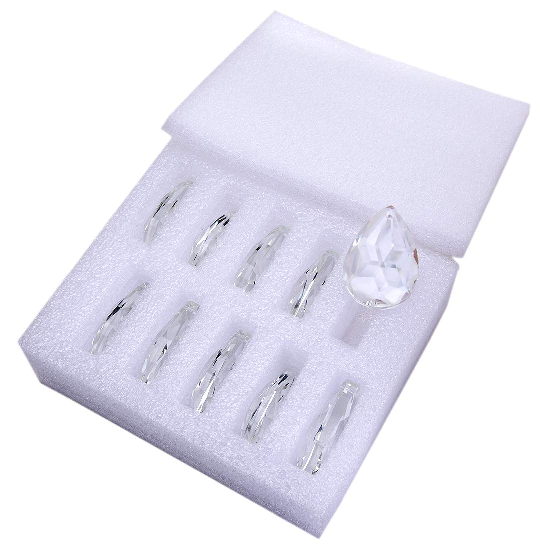 H&D 10-Pack 50mm Crystal Teardrop Prisms - Clear K9 Glass Chandelier Pendants