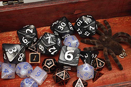 HD Giant Black 25mm Polyhedral Dice Set – 7 Oversized RPG Dice with Pearl Texture, Easy-Read Numbers for D&D, Pathfinder, MTG