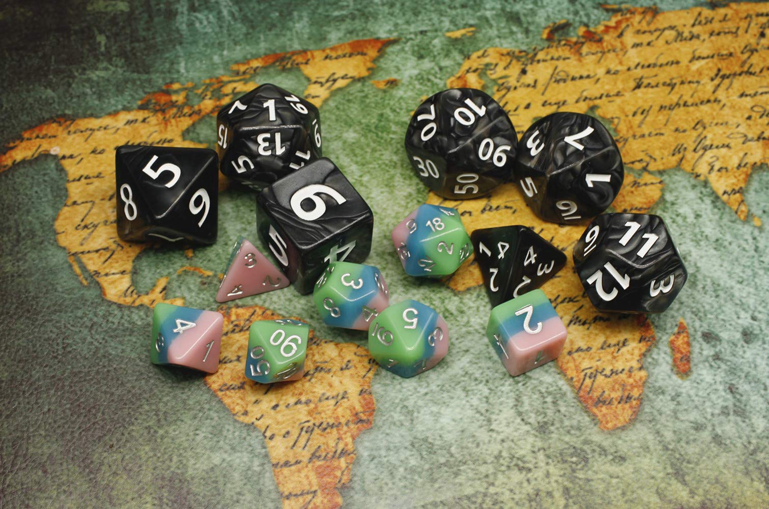 HD Giant Black 25mm Polyhedral Dice Set – 7 Oversized RPG Dice with Pearl Texture, Easy-Read Numbers for D&D, Pathfinder, MTG