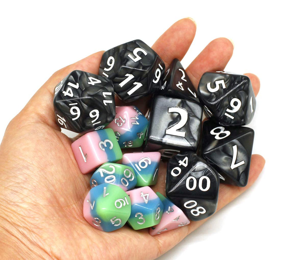 HD Giant Black 25mm Polyhedral Dice Set – 7 Oversized RPG Dice with Pearl Texture, Easy-Read Numbers for D&D, Pathfinder, MTG
