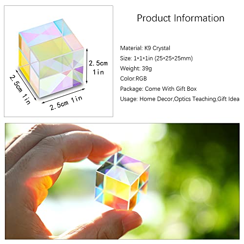 HDCRYSTALGIFTS 25mm Optical Glass X-Cube Prism – RGB Dispersion, Spectrum, Photography Props