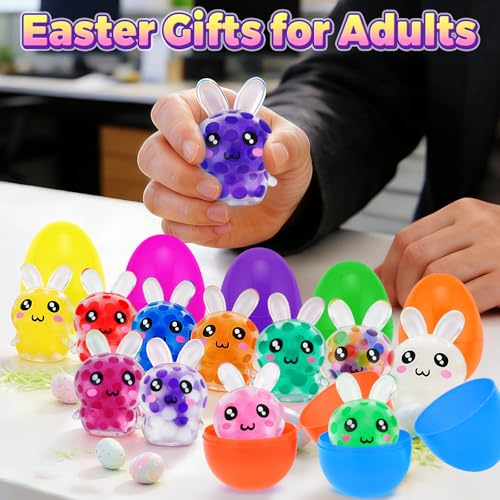HEAEUNK Prefilled Easter Eggs with Bunny Squishy Toys – 12 Pc Set for Baskets & Parties