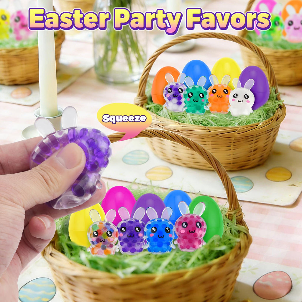 HEAEUNK Prefilled Easter Eggs with Bunny Squishy Toys – 12 Pc Set for Baskets & Parties