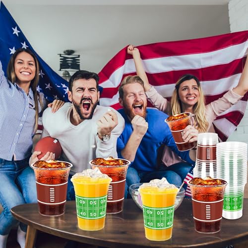 Heartome 50 Pack Football Party Cups – 16 oz Disposable Plastic Cups with 2 Classic Designs for Game Day