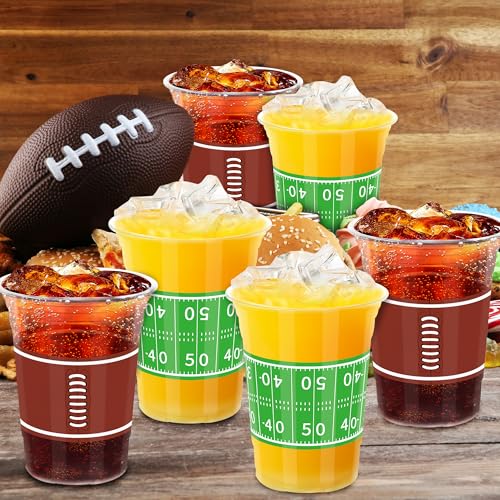 Heartome 50 Pack Football Party Cups – 16 oz Disposable Plastic Cups with 2 Classic Designs for Game Day