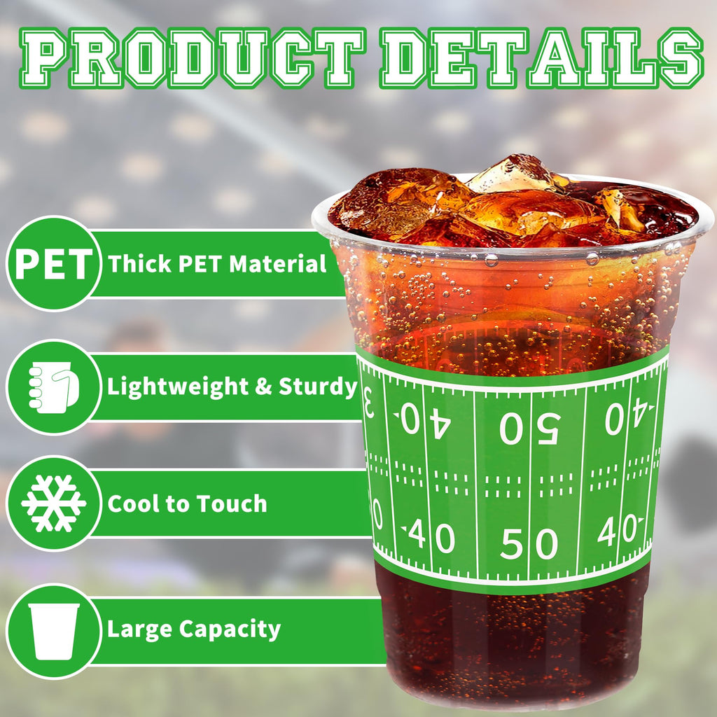 Heartome 50 Pack Football Party Cups – 16 oz Disposable Plastic Cups with 2 Classic Designs for Game Day