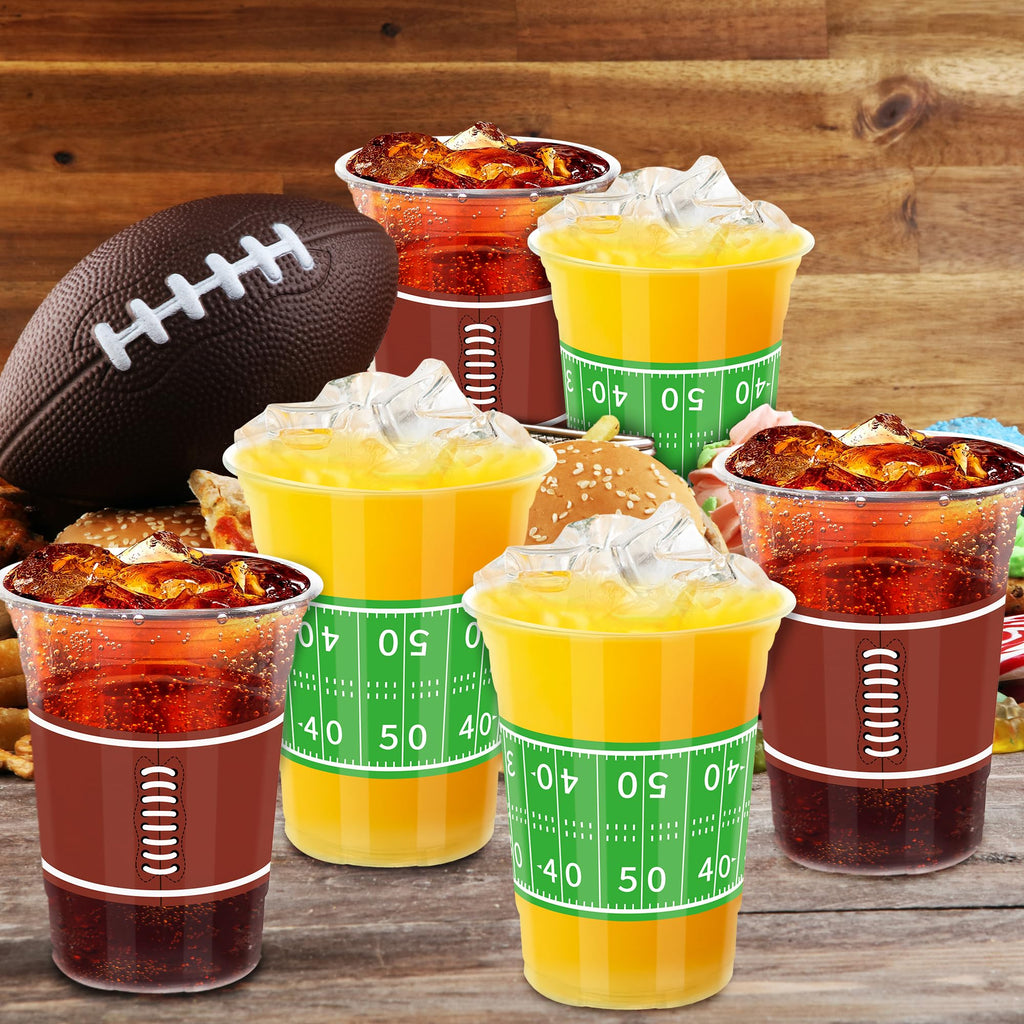 Heartome 50 Pack Football Party Cups – 16 oz Disposable Plastic Cups with 2 Classic Designs for Game Day