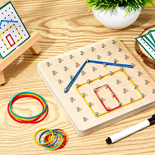 HEELWIRE Wooden Geoboard - Montessori STEM Toy with Pattern Cards and Rubber Bands for Kids Ages 3+
