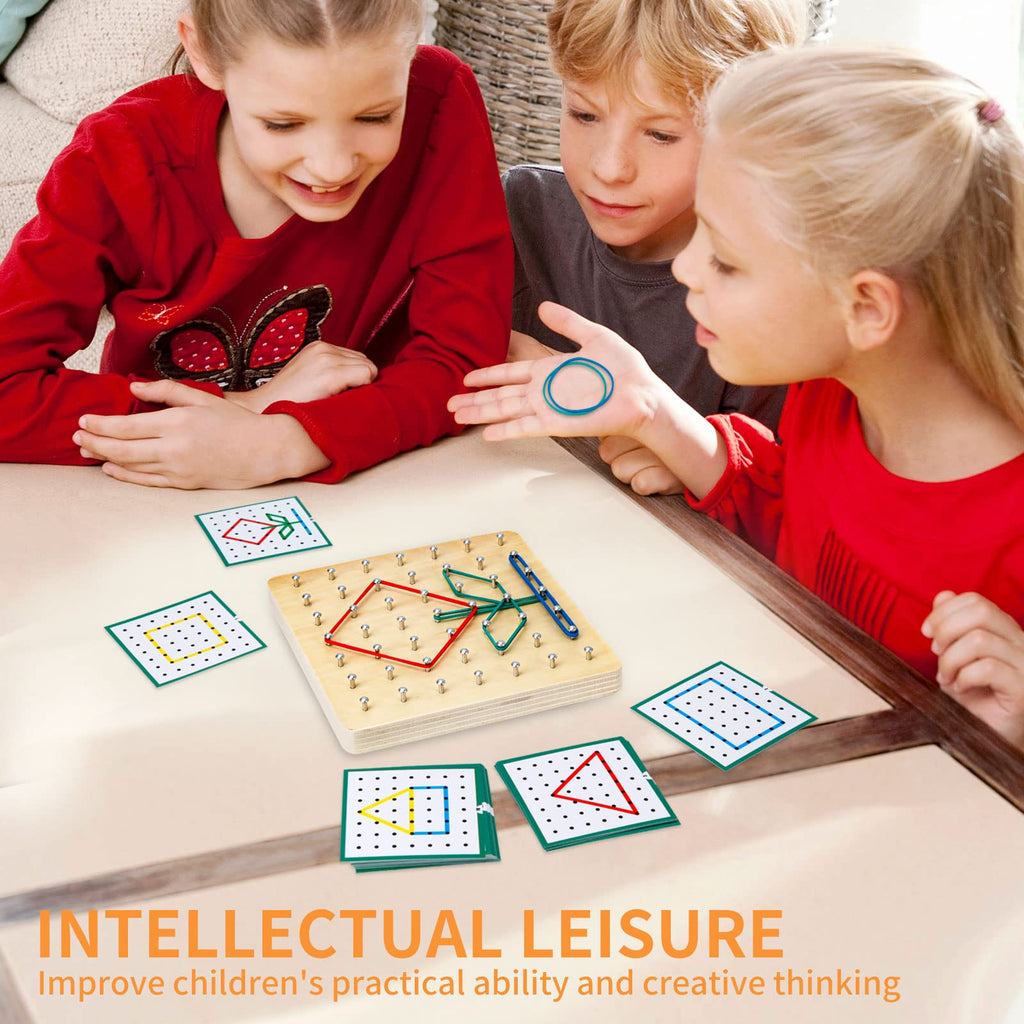 HEELWIRE Wooden Geoboard - Montessori STEM Toy with Pattern Cards and Rubber Bands for Kids Ages 3+