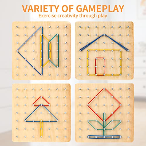 HEELWIRE Wooden Geoboard - Montessori STEM Toy with Pattern Cards and Rubber Bands for Kids Ages 3+