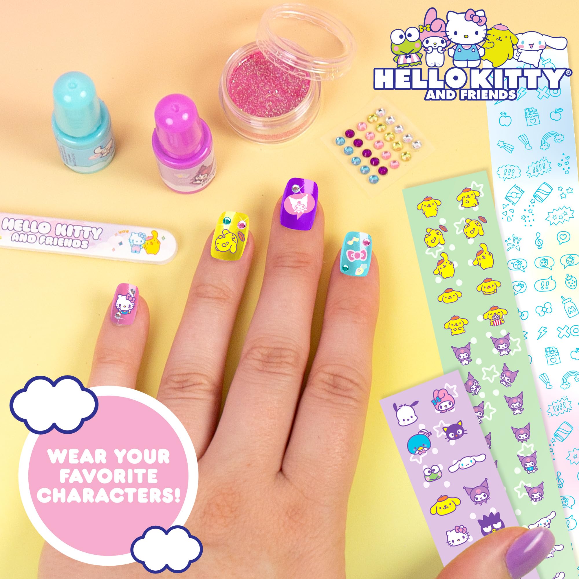 Hello Kitty and Friends Sparkling Nail Art Kit – Water-Based Polishes, Press-On Nails & Stickers